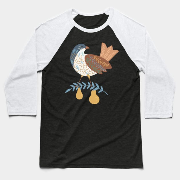 Folk Art Partridge and Pears Baseball T-Shirt by SWON Design